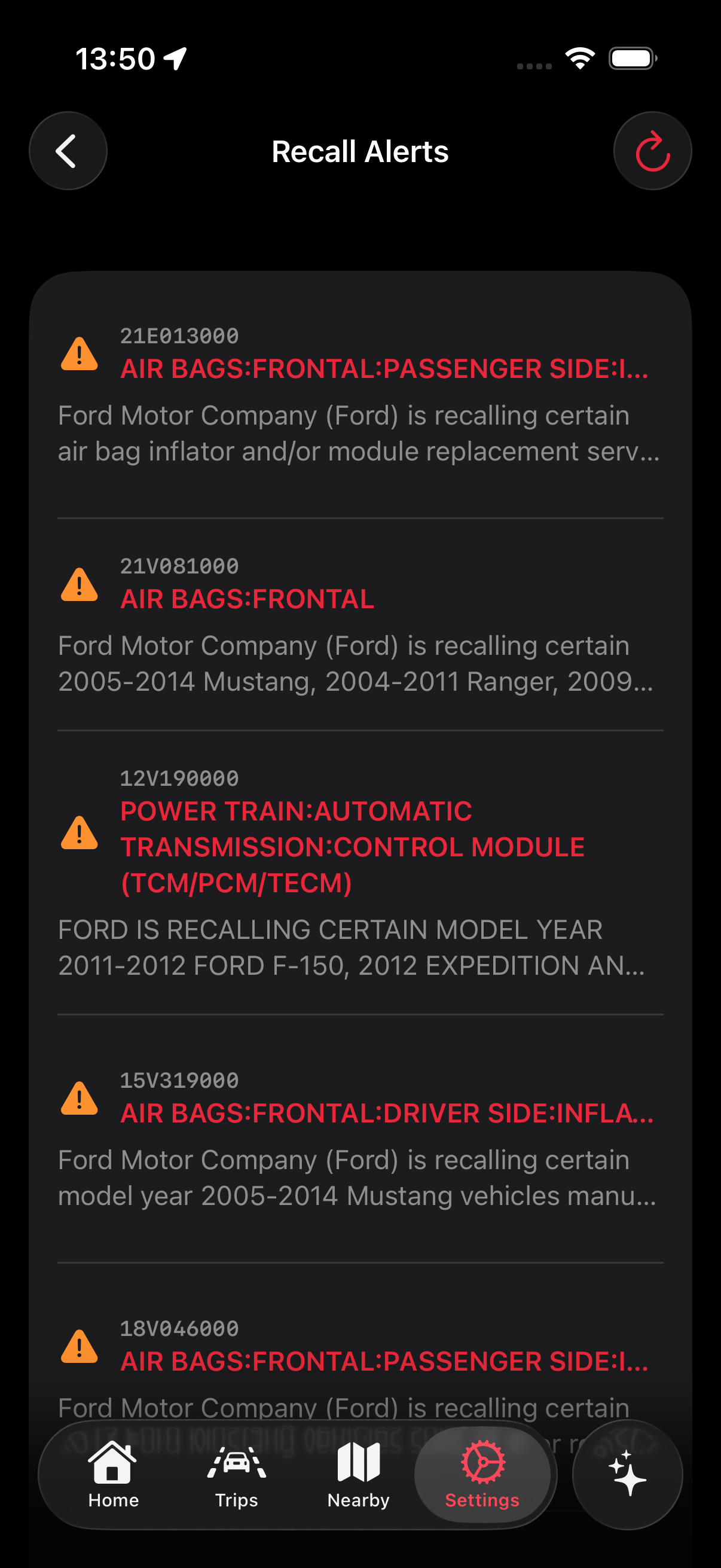 NHTSA vehicle recall alerts by VIN number