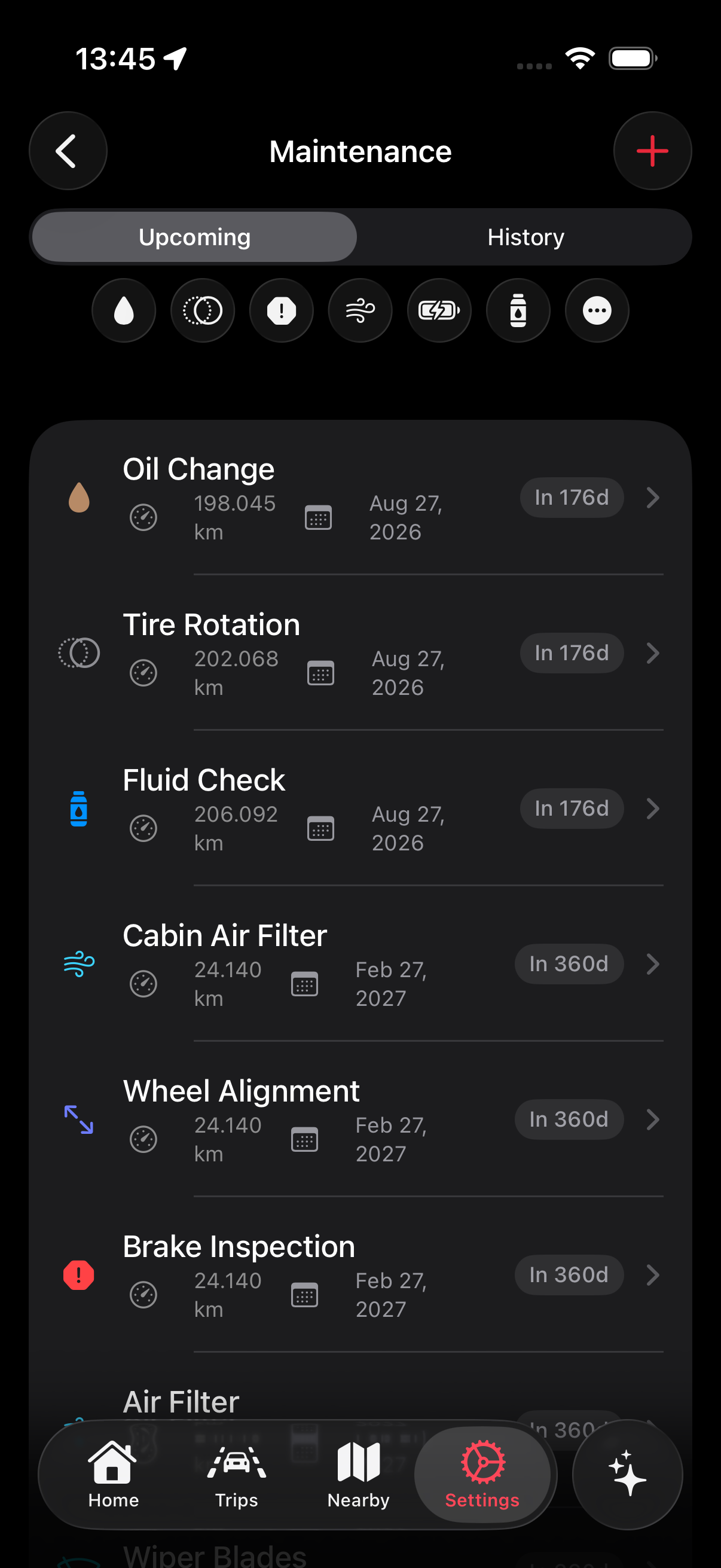 Car maintenance reminder schedule with service history in HiAuto