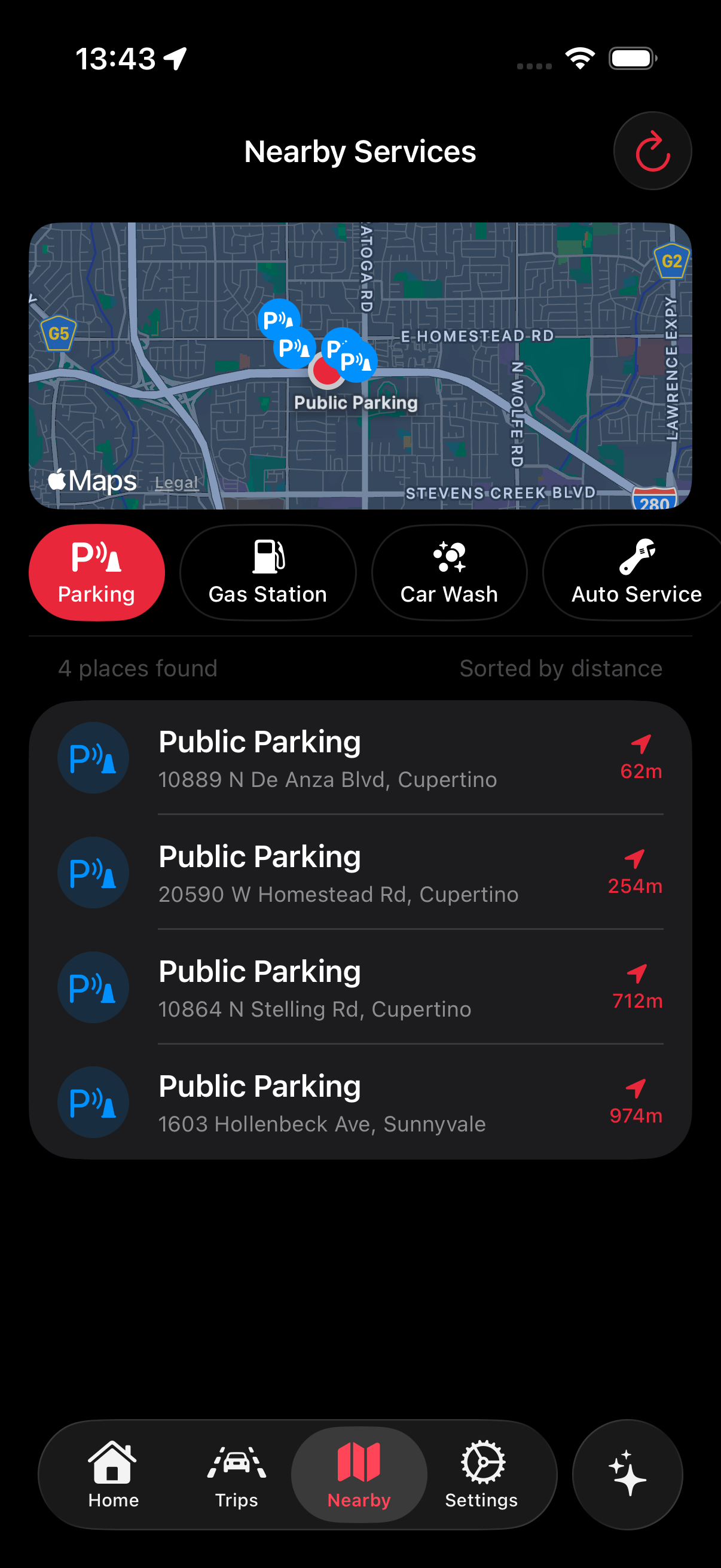 Find nearby gas stations, auto repair shops, and car washes on map